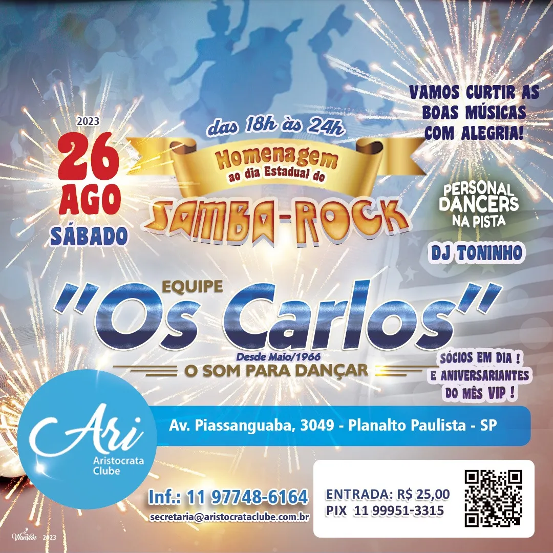 Dia Municipal do Samba-Rock: Celebração com Equipe “Os Carlos” no Aristocrata Clube