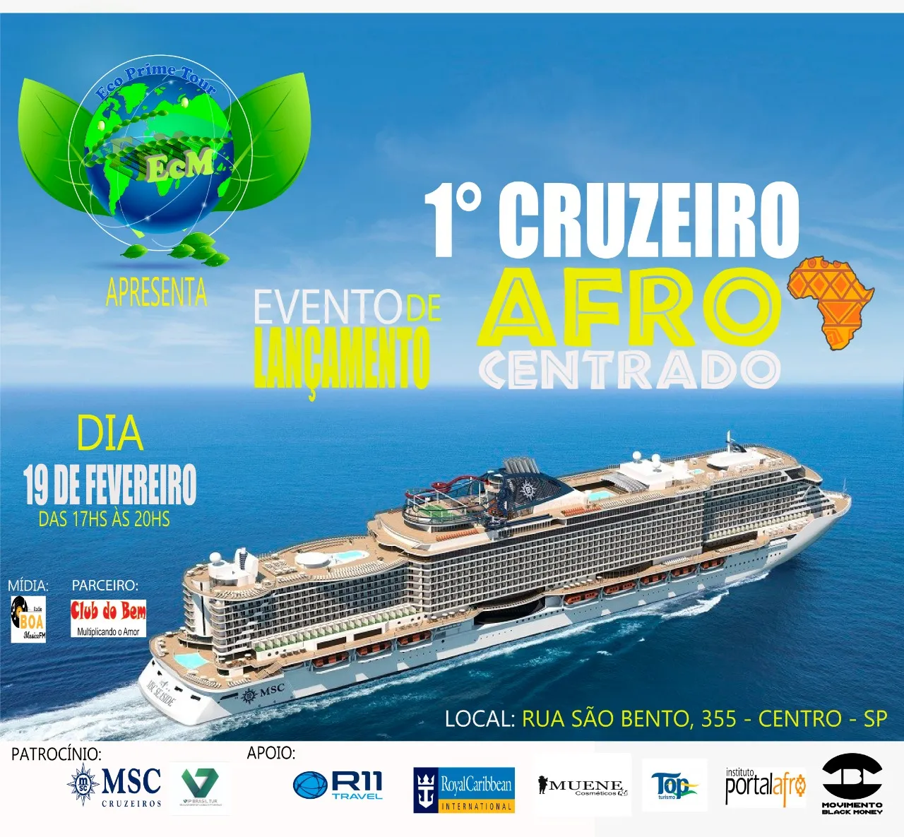 I Cruzeiro Afro Centrado vai zarpar em 2020 e 2021