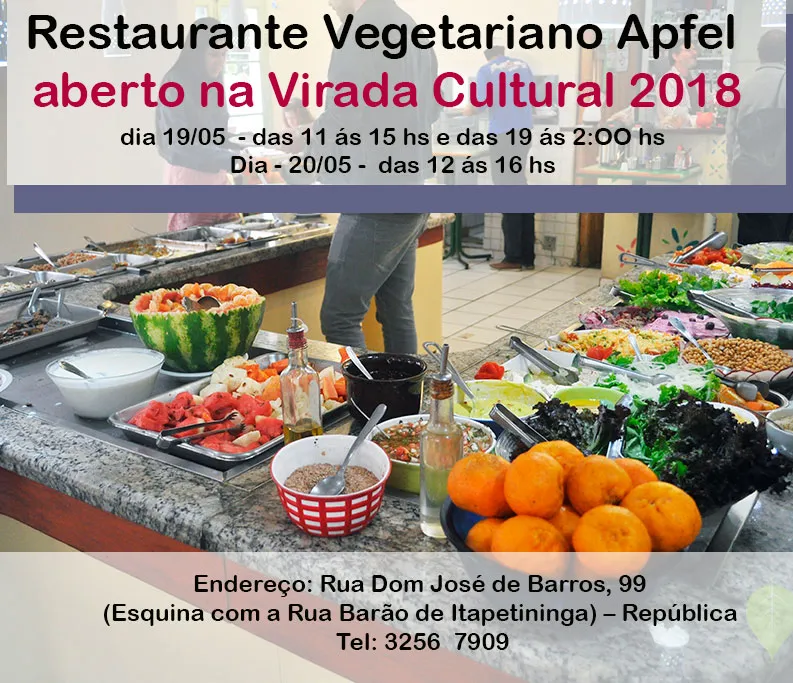 Restaurante Vegetariano Apfel – aberto na virada Cultura