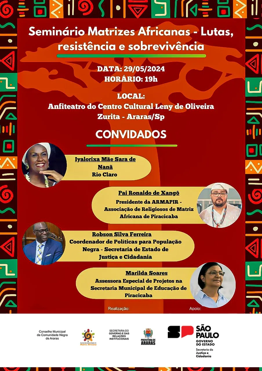 Secretaria da Justiça e Cidadania participa de seminário sobre religiões de matrizes africanas em Araras