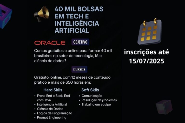 A Oracle está oferecendo 40 Mil Bolsas de estudo para curso gratuito on-line de IA