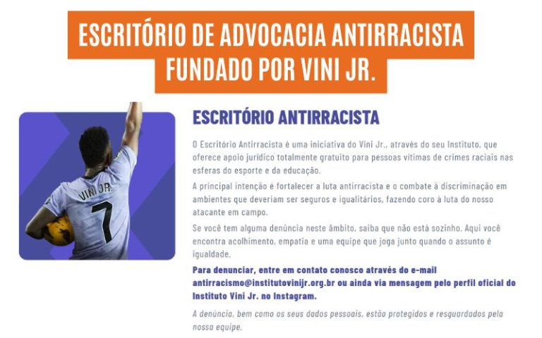 Vini Jr cria Escritório Antirracista com apoio jurídico gratuito: transforma dor em suporte à comunidade do nosso povo