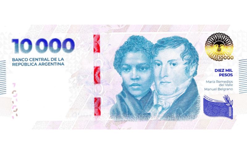 María Remedios del Valle na cédula de 10 mil pesos argentinos